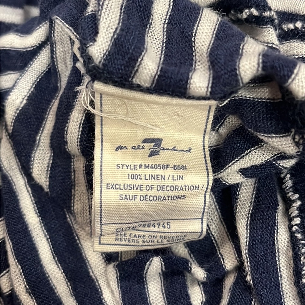 2000’s 7 For All Mankind Jeans Linen Nautical Stripe Henley Shirt - Picture 4 of 5